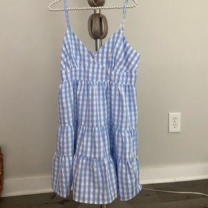 CAITLIN COVINGTON X PINK LILY The Charleston Gingham Blue Mini Dress